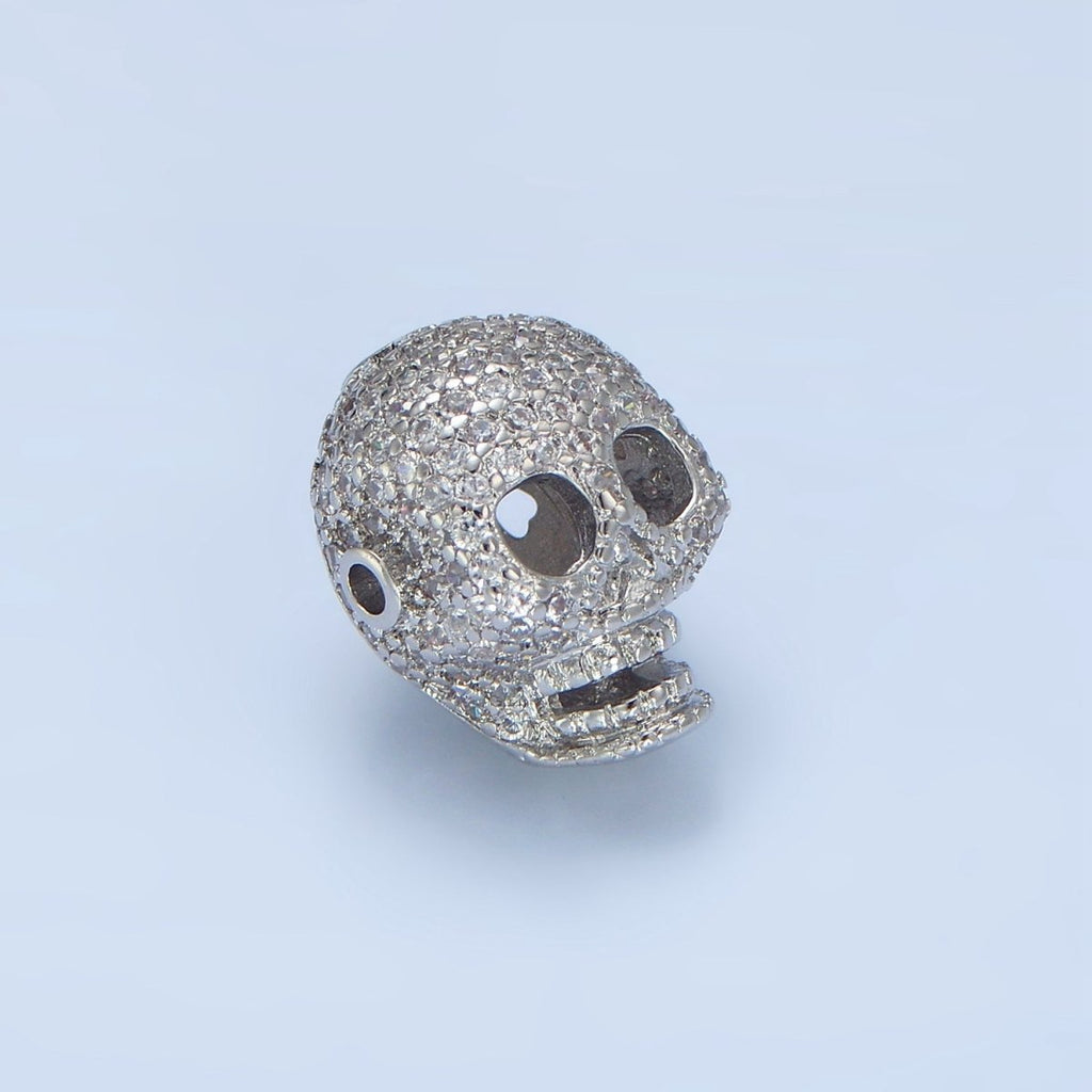 White Gold plated 15mm Micro Paved CZ Human Skeleton Bead | B062 - DLUXCA