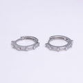 White Gold plated 16mm Clear Baguette Lined Huggie Earrings | AE775 - DLUXCA