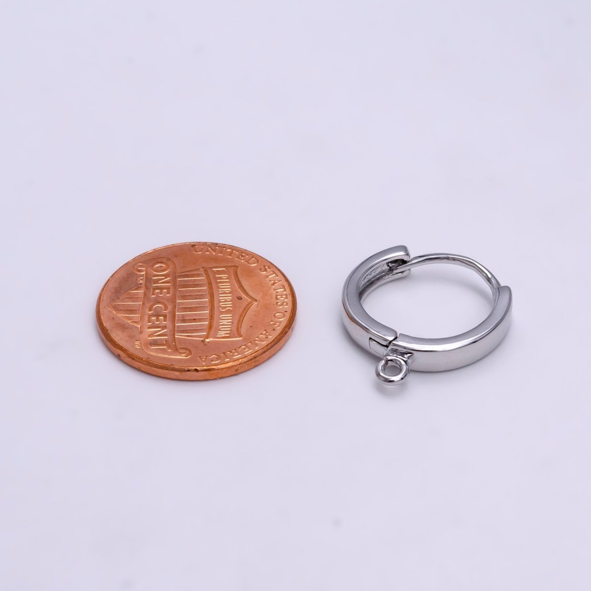 White Gold plated 16mm Minimalist Huggie Earrings Findings Supply | Z-905 - DLUXCA