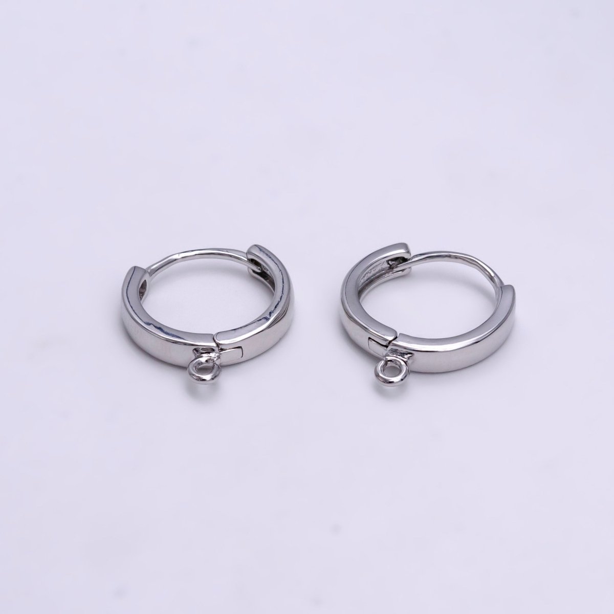 White Gold plated 16mm Minimalist Huggie Earrings Findings Supply | Z-905 - DLUXCA