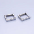 White Gold plated 16mm Rectangle Huggie Earrings | AB1321 - DLUXCA
