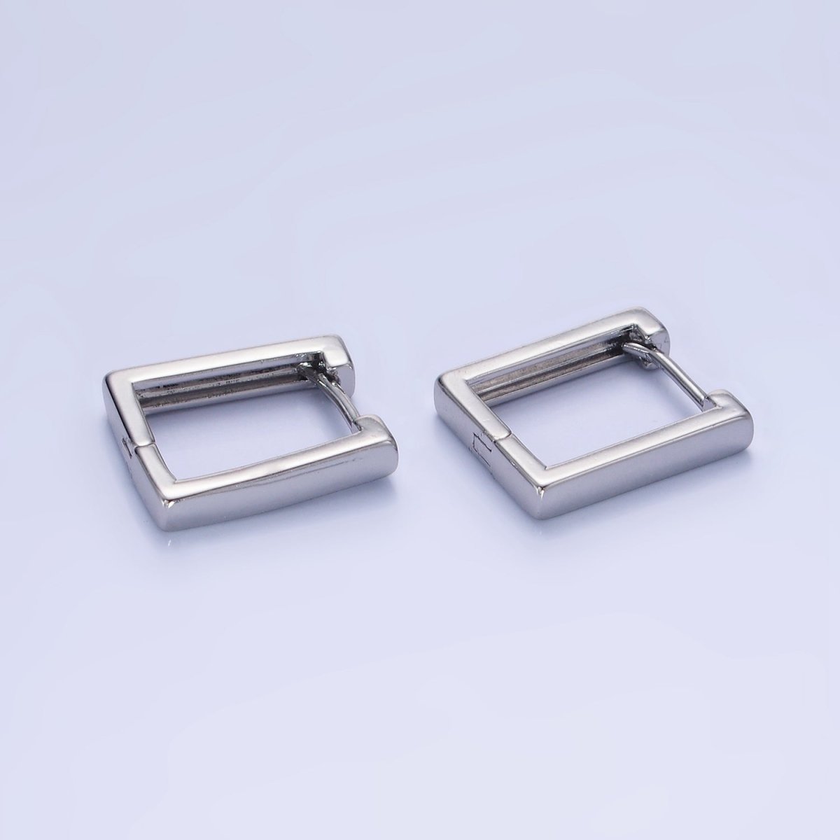 White Gold plated 16mm Rectangle Huggie Earrings | AB1321 - DLUXCA
