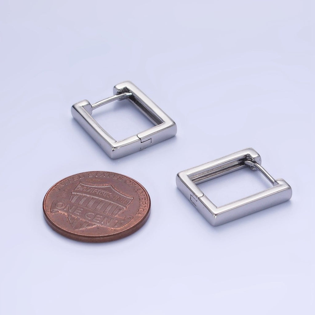 White Gold plated 16mm Rectangle Huggie Earrings | AB1321 - DLUXCA