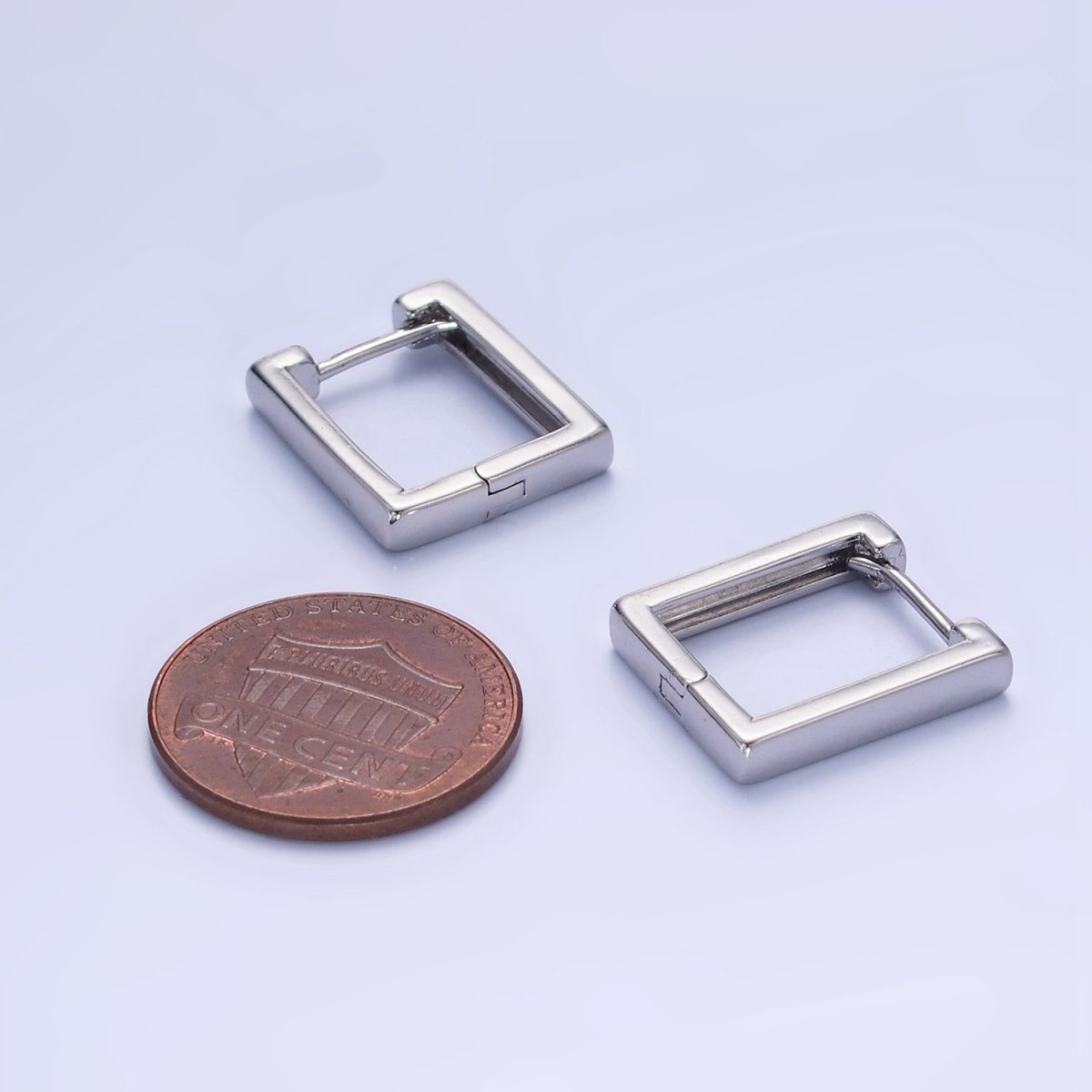 White Gold plated 16mm Rectangle Huggie Earrings | AB1321 - DLUXCA