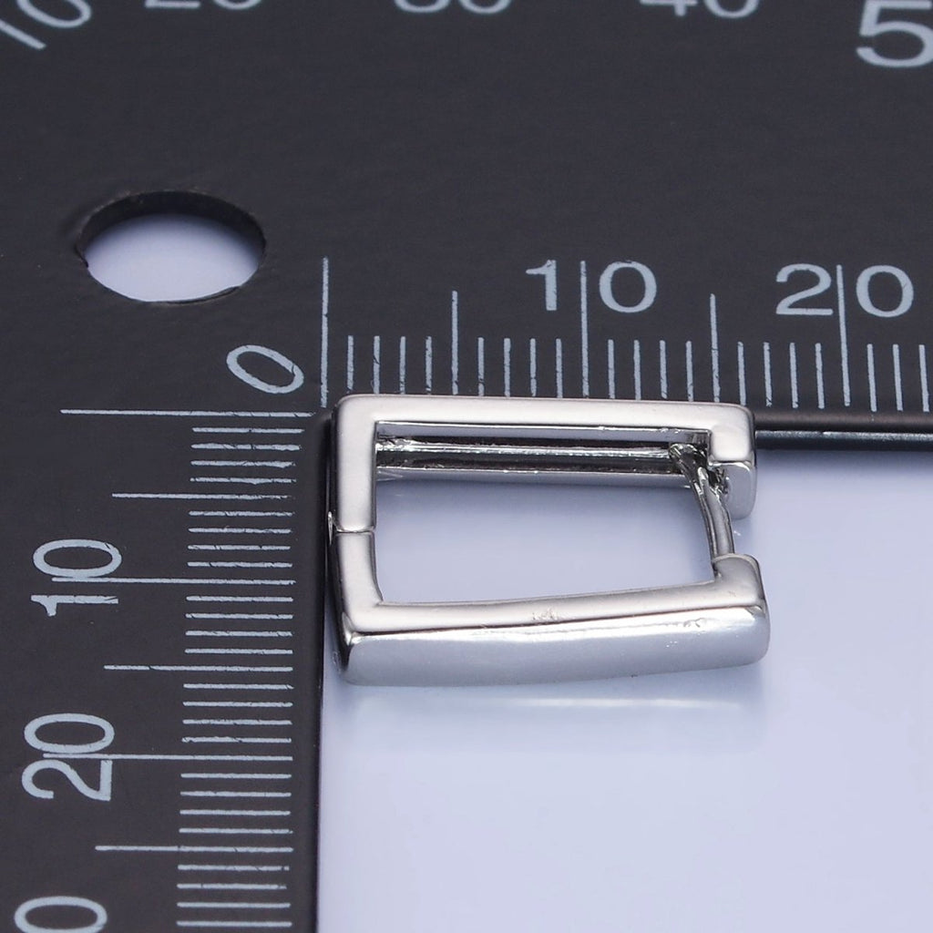 White Gold plated 16mm Rectangle Huggie Earrings | AB1321 - DLUXCA
