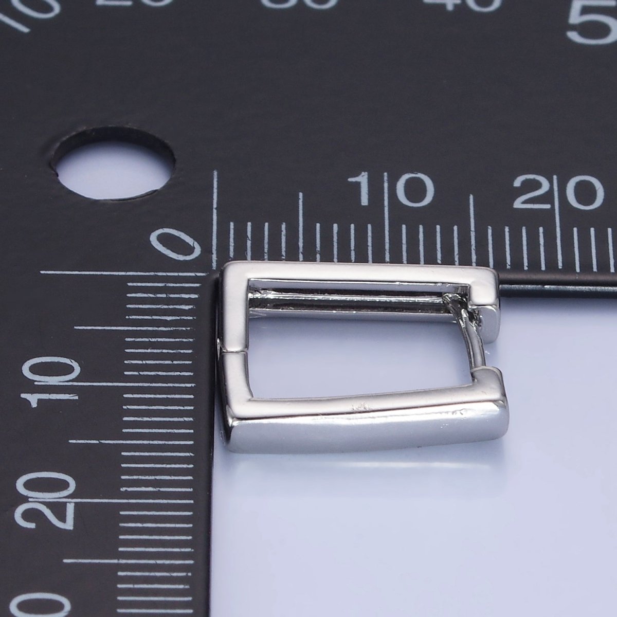 White Gold plated 16mm Rectangle Huggie Earrings | AB1321 - DLUXCA