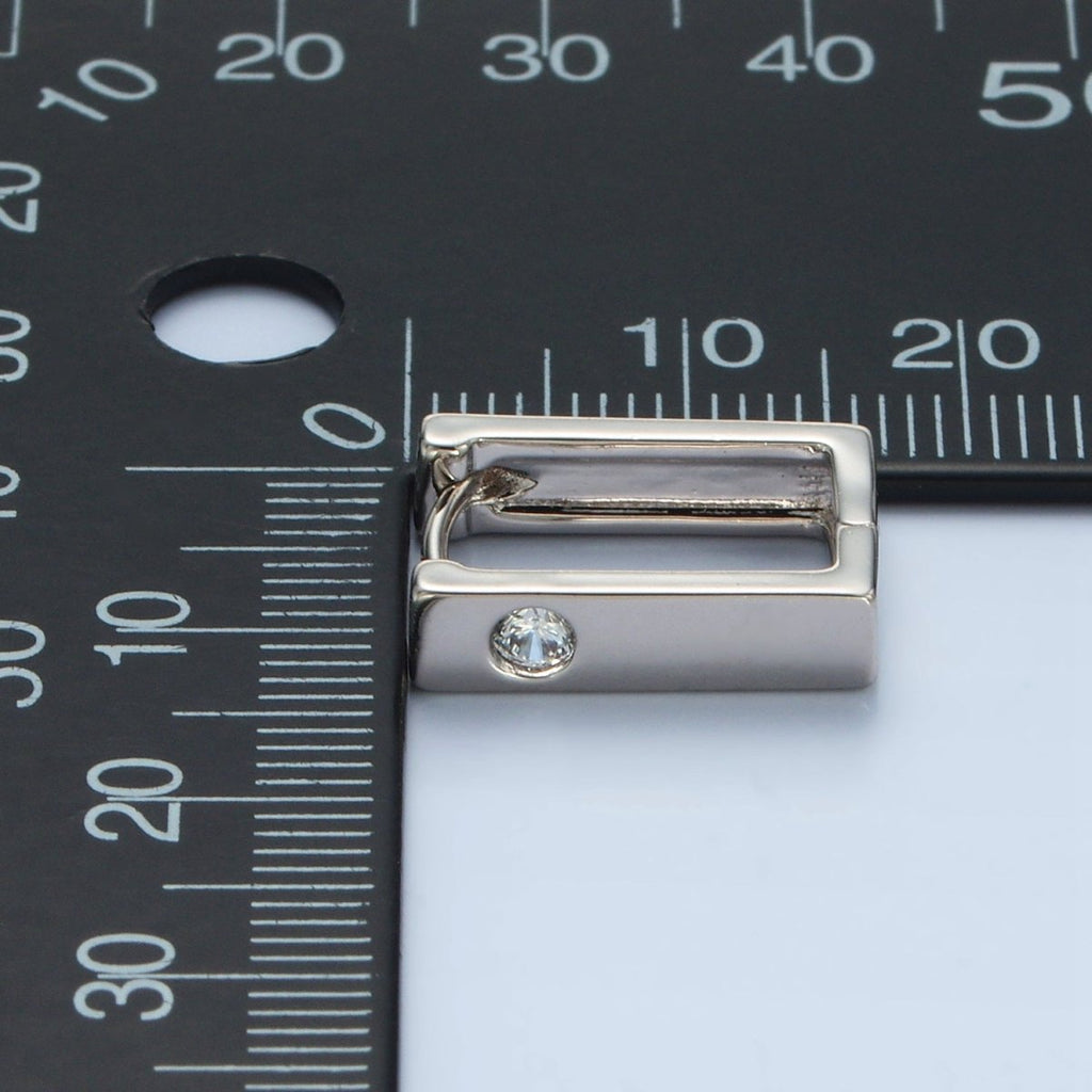 White Gold plated 17mm Clear CZ Square Huggie Earrings | AD670 - DLUXCA