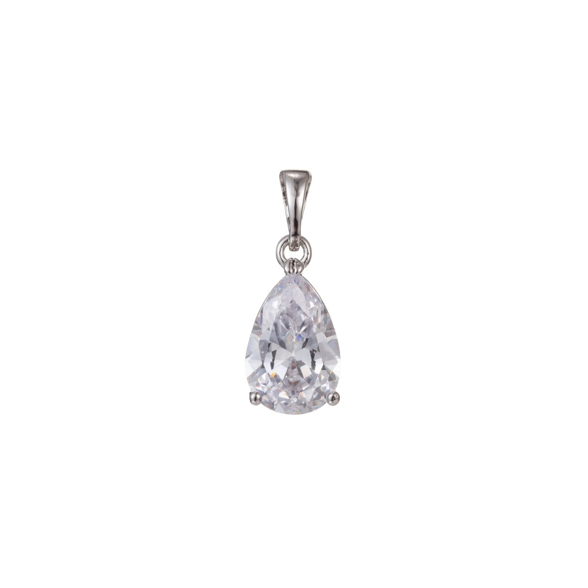 White Gold plated 20mm Clear CZ Teardrop Bezel Pendant | I466 - DLUXCA