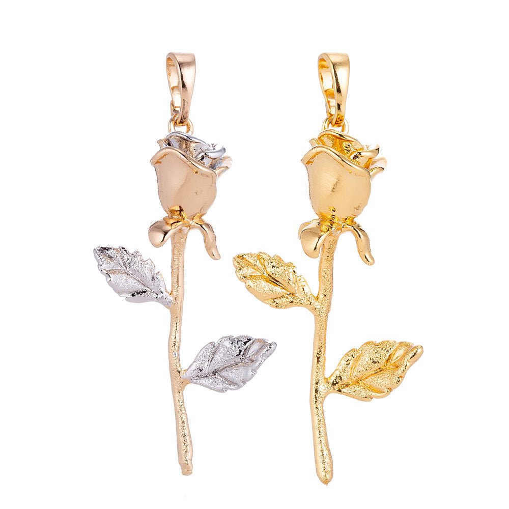 White Gold plated / 24K Yellow Gold Fill Rose Gold Flower Charm Floral, Belle Layered Necklace Pendant Bails for Jewelry Making H-653 I-126 - DLUXCA