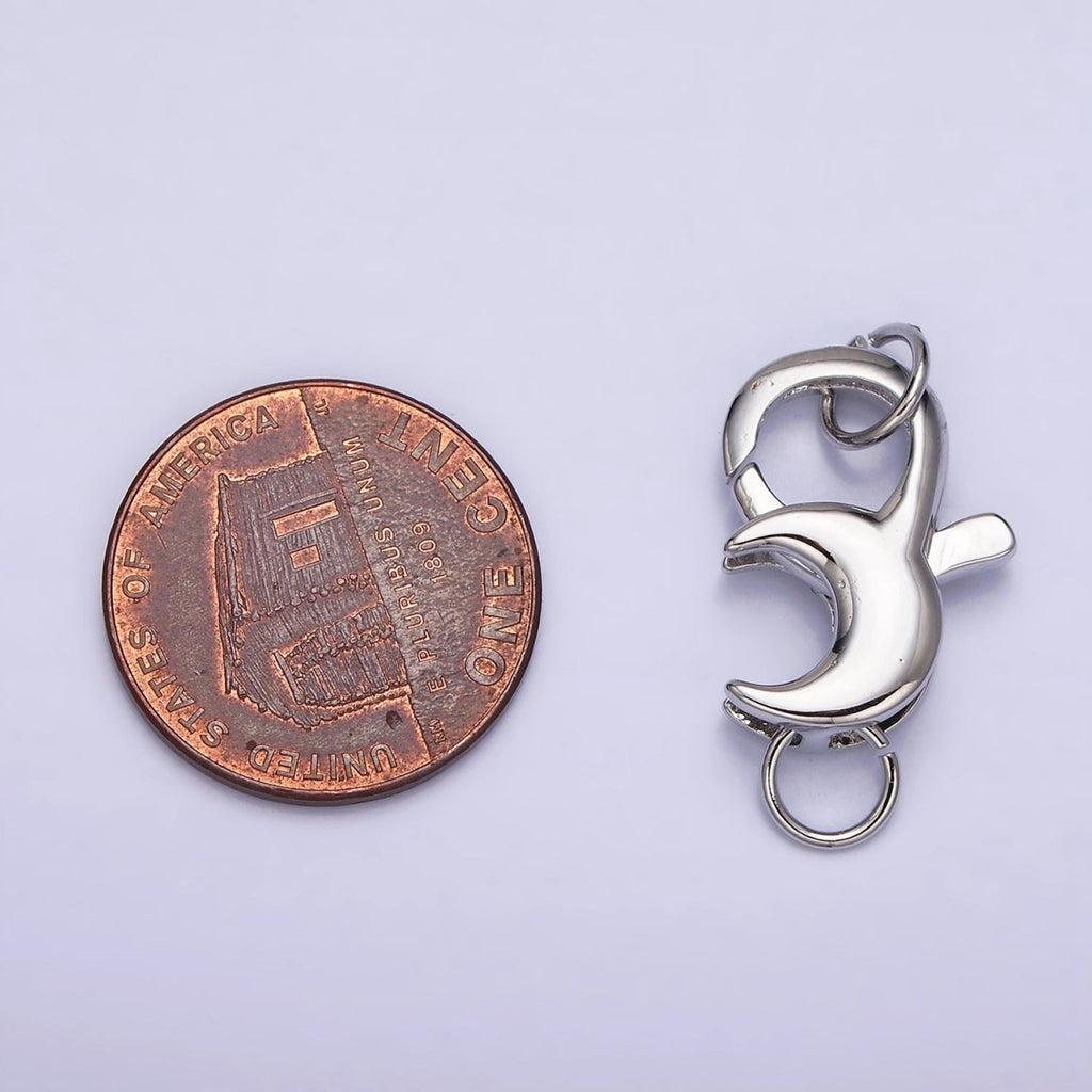 White Gold plated 25.5mm Celestial Crescent Moon Lobster Clasps Jewelry Closure Supply | Z-393 - DLUXCA