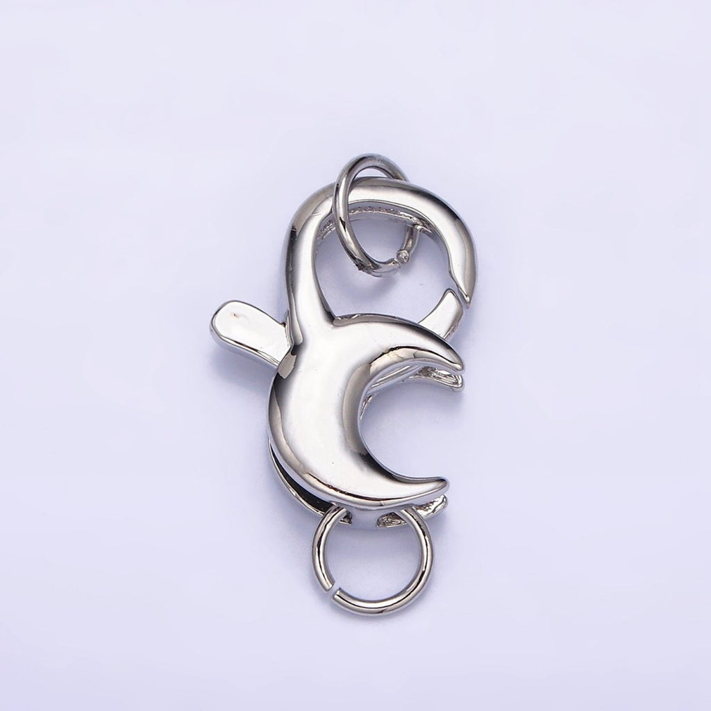 White Gold plated 25.5mm Celestial Crescent Moon Lobster Clasps Jewelry Closure Supply | Z-393 - DLUXCA