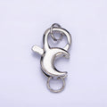 White Gold plated 25.5mm Celestial Crescent Moon Lobster Clasps Jewelry Closure Supply | Z-393 - DLUXCA
