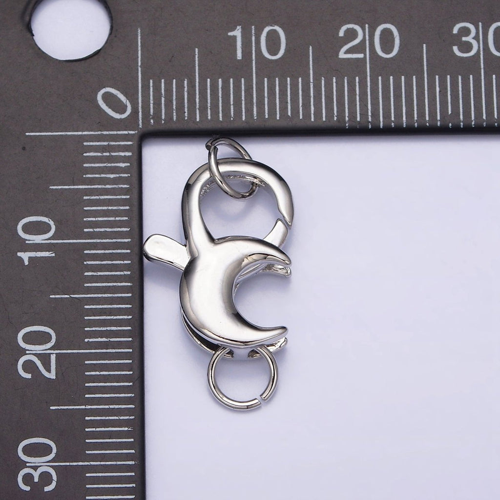 White Gold plated 25.5mm Celestial Crescent Moon Lobster Clasps Jewelry Closure Supply | Z-393 - DLUXCA
