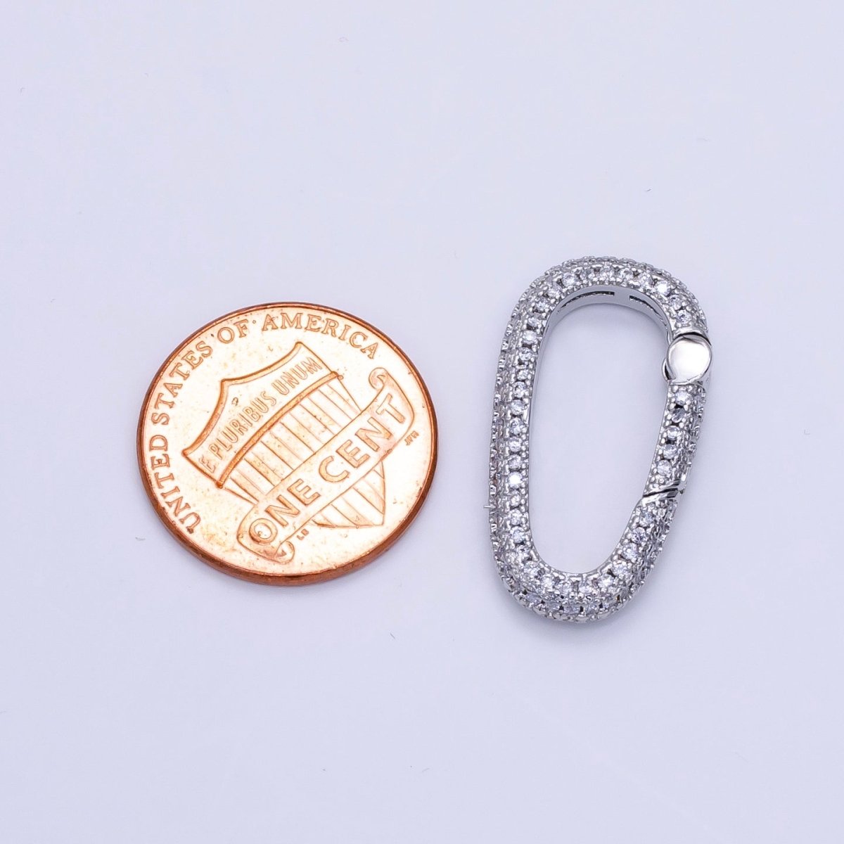 White Gold plated 25mm Micro Paved CZ Oblong Push Spring Gate Findings | Z789 - DLUXCA