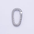 White Gold plated 25mm Micro Paved CZ Oblong Push Spring Gate Findings | Z789 - DLUXCA