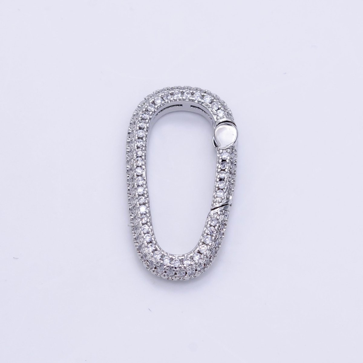 White Gold plated 25mm Micro Paved CZ Oblong Push Spring Gate Findings | Z789 - DLUXCA