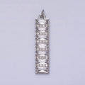White Gold plated 30mm Clear CZ Baguette Lined Micro Paved Band Tag Charm | AC1306 - DLUXCA
