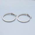 White Gold plated 30mm CZ Dotted Hinge Hoop Earrings | AD668 - DLUXCA