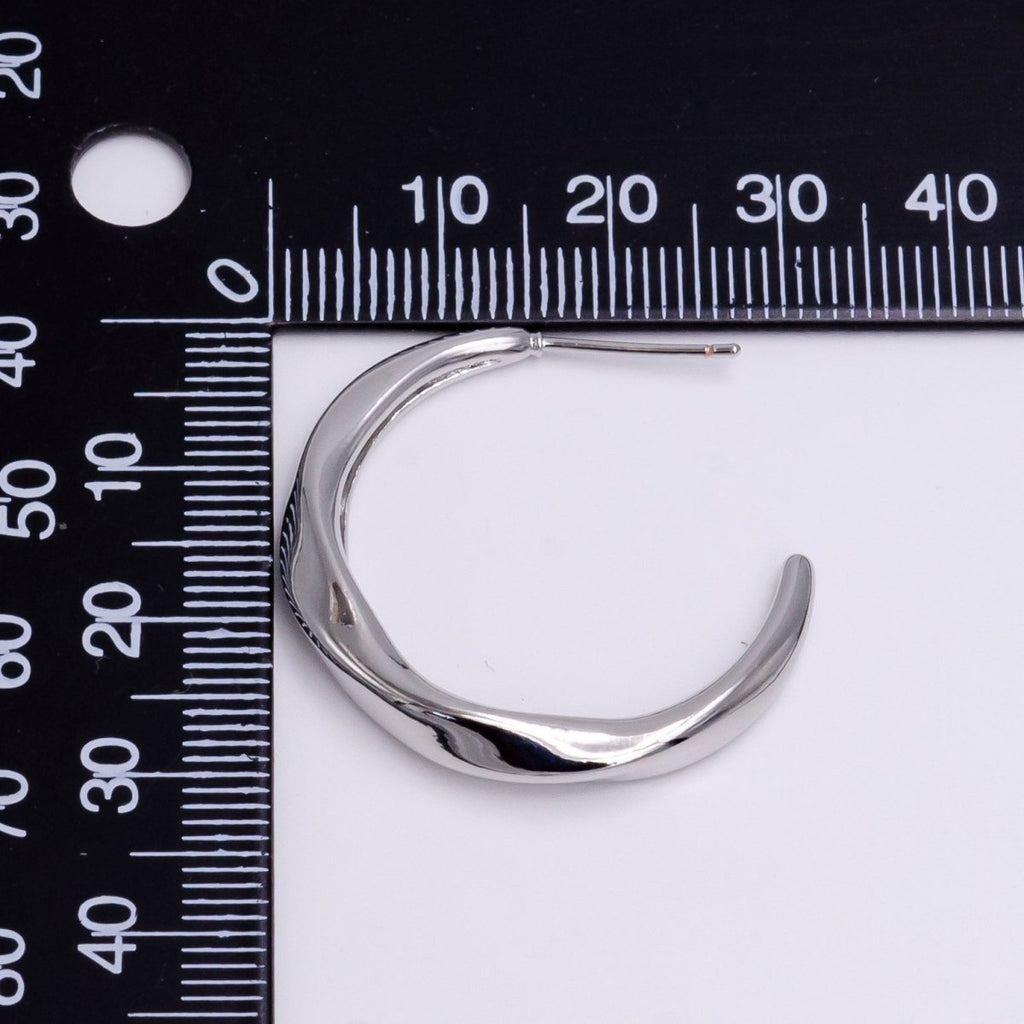 White Gold plated 30mm Twisted C Shaped Geometric Hoop Earrings | P-115 - DLUXCA