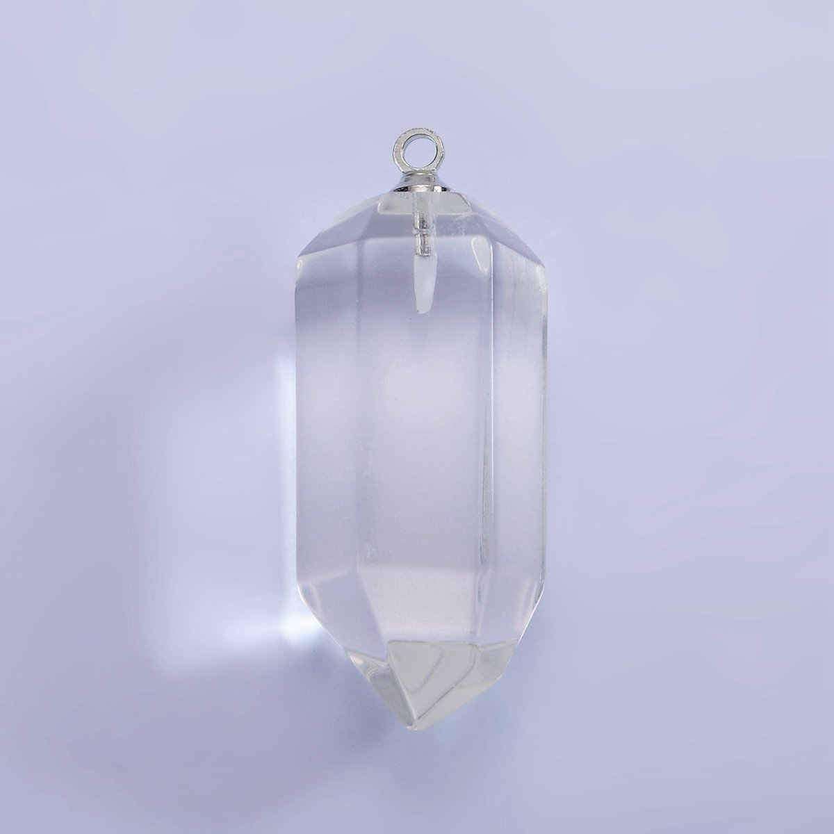 White Gold plated 32mm Clear Quartz Abstract Multifaceted Point Wand Charm | N1649 - DLUXCA