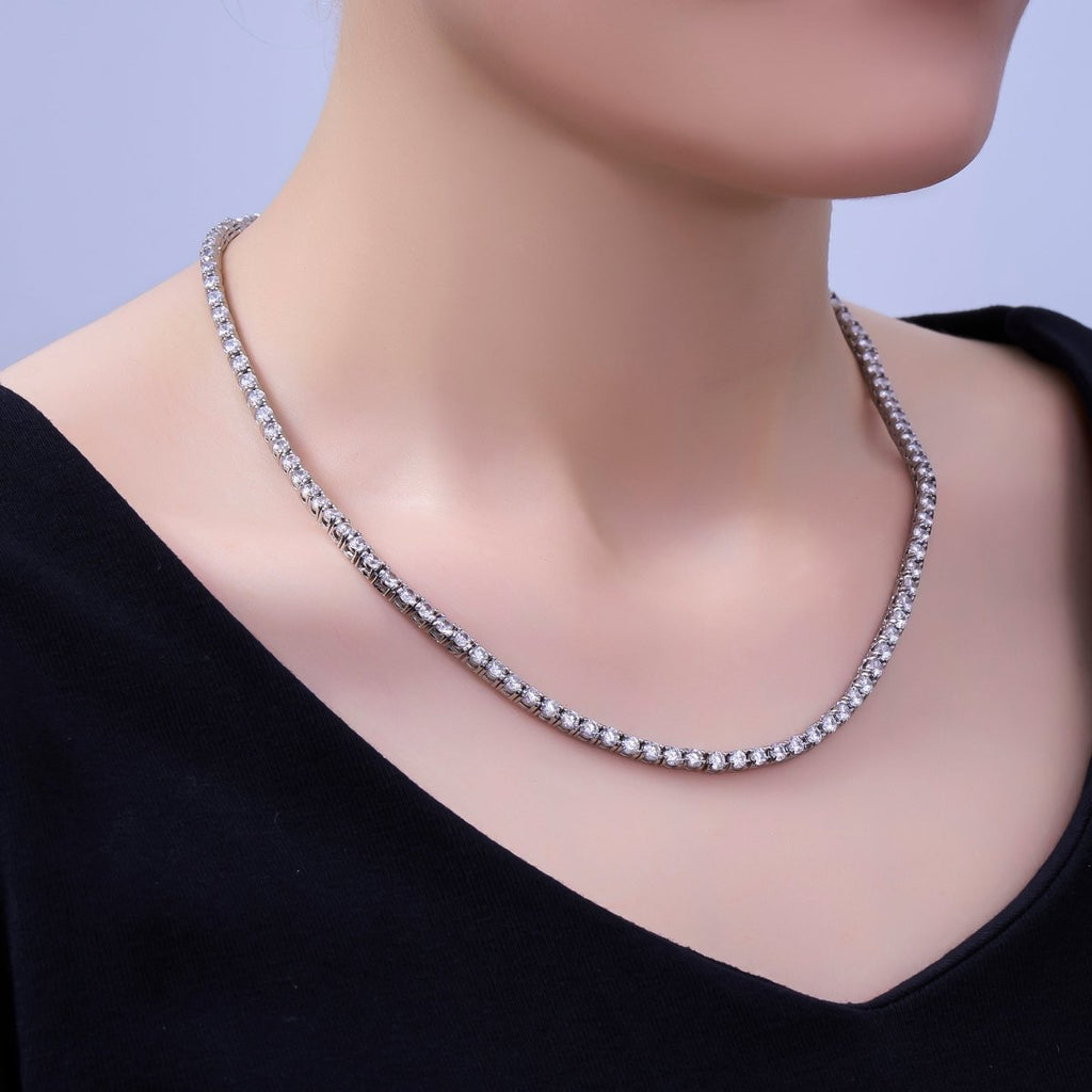White Gold plated 3.5mm Clear CZ Tennis Chain 17 Inch Necklace | WA - 3021 