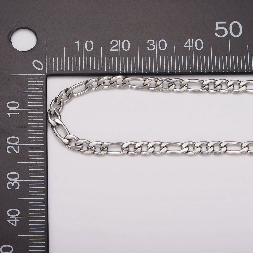 White Gold plated 3.5mm Figaro Unfinished Chain For Jewelry Making | ROLL-1490 - DLUXCA