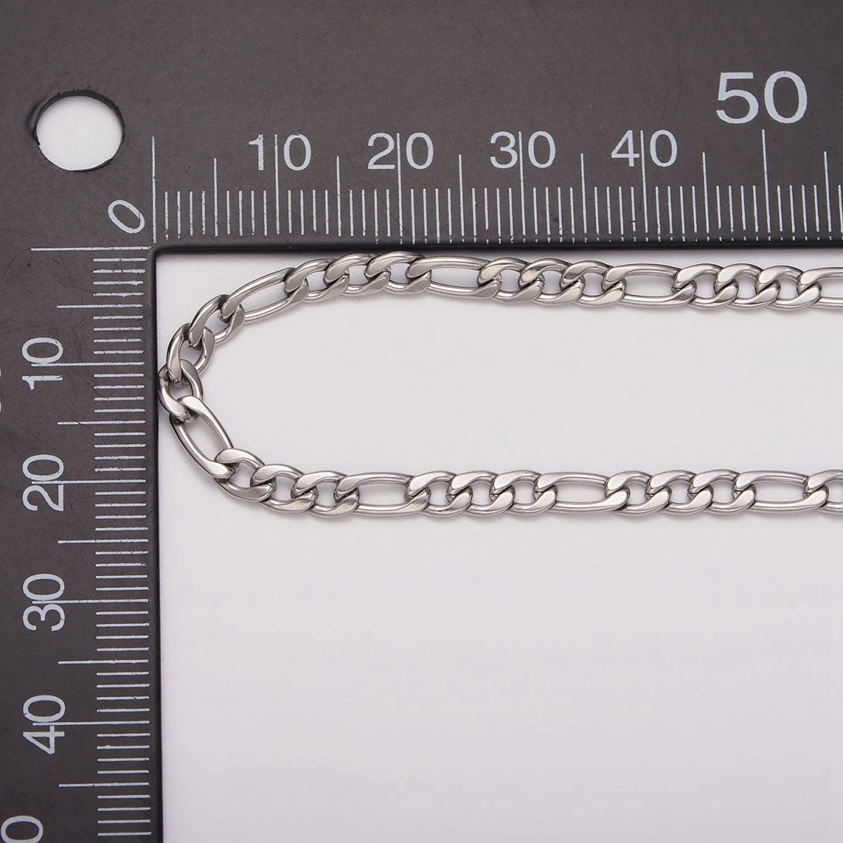 White Gold plated 3.5mm Figaro Unfinished Chain For Jewelry Making | ROLL-1490 - DLUXCA