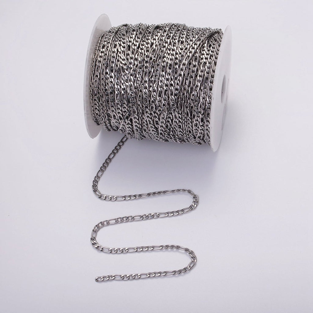 White Gold plated 3.5mm Figaro Unfinished Chain For Jewelry Making | ROLL-1490 - DLUXCA