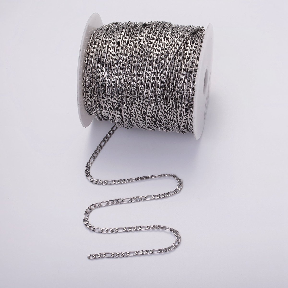 White Gold plated 3.5mm Figaro Unfinished Chain For Jewelry Making | ROLL-1490 - DLUXCA