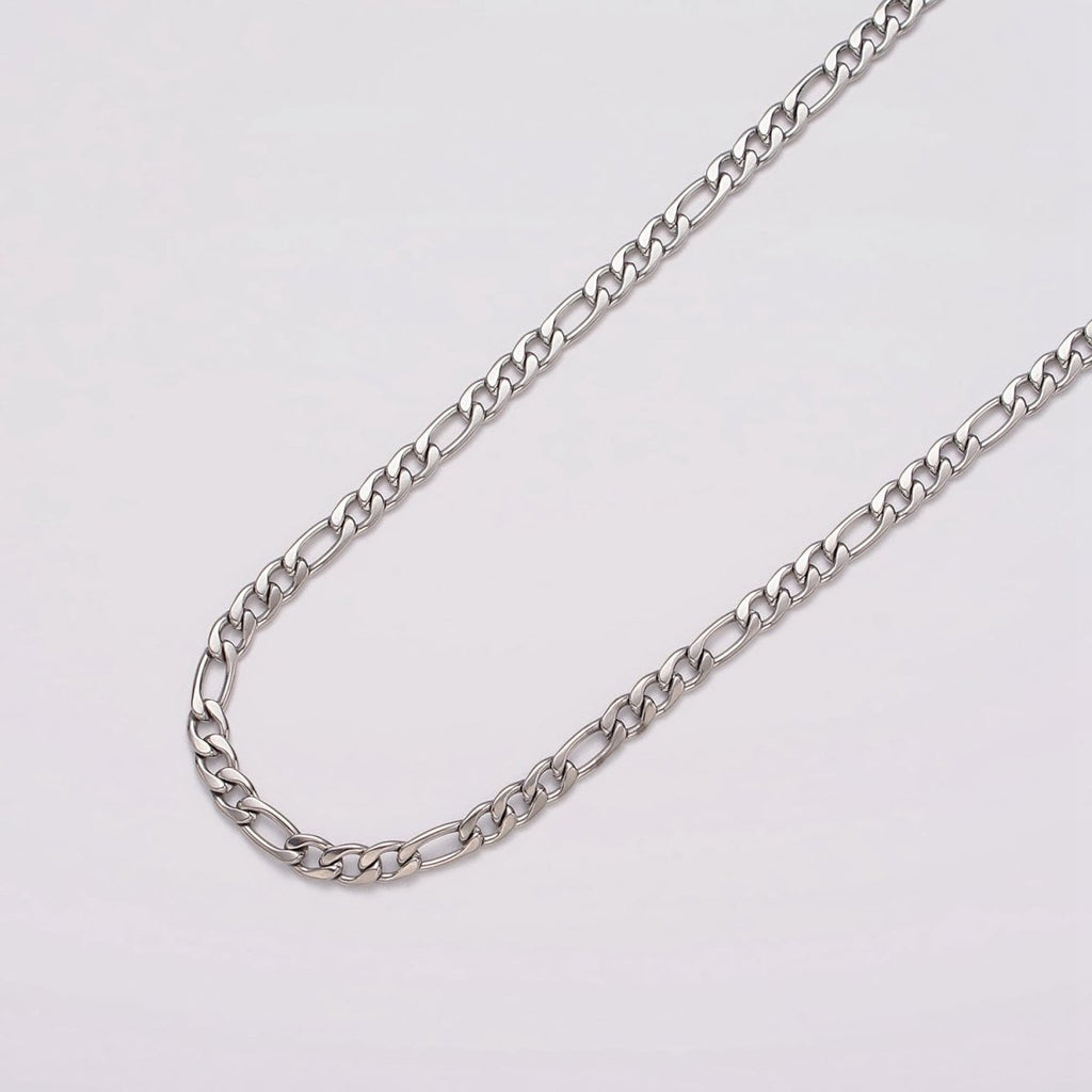 White Gold plated 3.5mm Figaro Unfinished Chain For Jewelry Making | ROLL-1490 - DLUXCA
