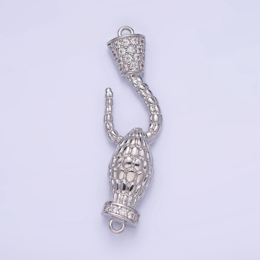 White Gold plated 40mm Snake Hook Micro Paved CZ Connector | G281 - DLUXCA