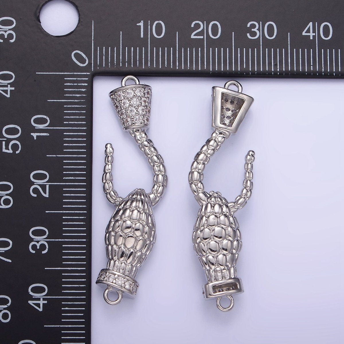White Gold plated 40mm Snake Hook Micro Paved CZ Connector | G281 - DLUXCA