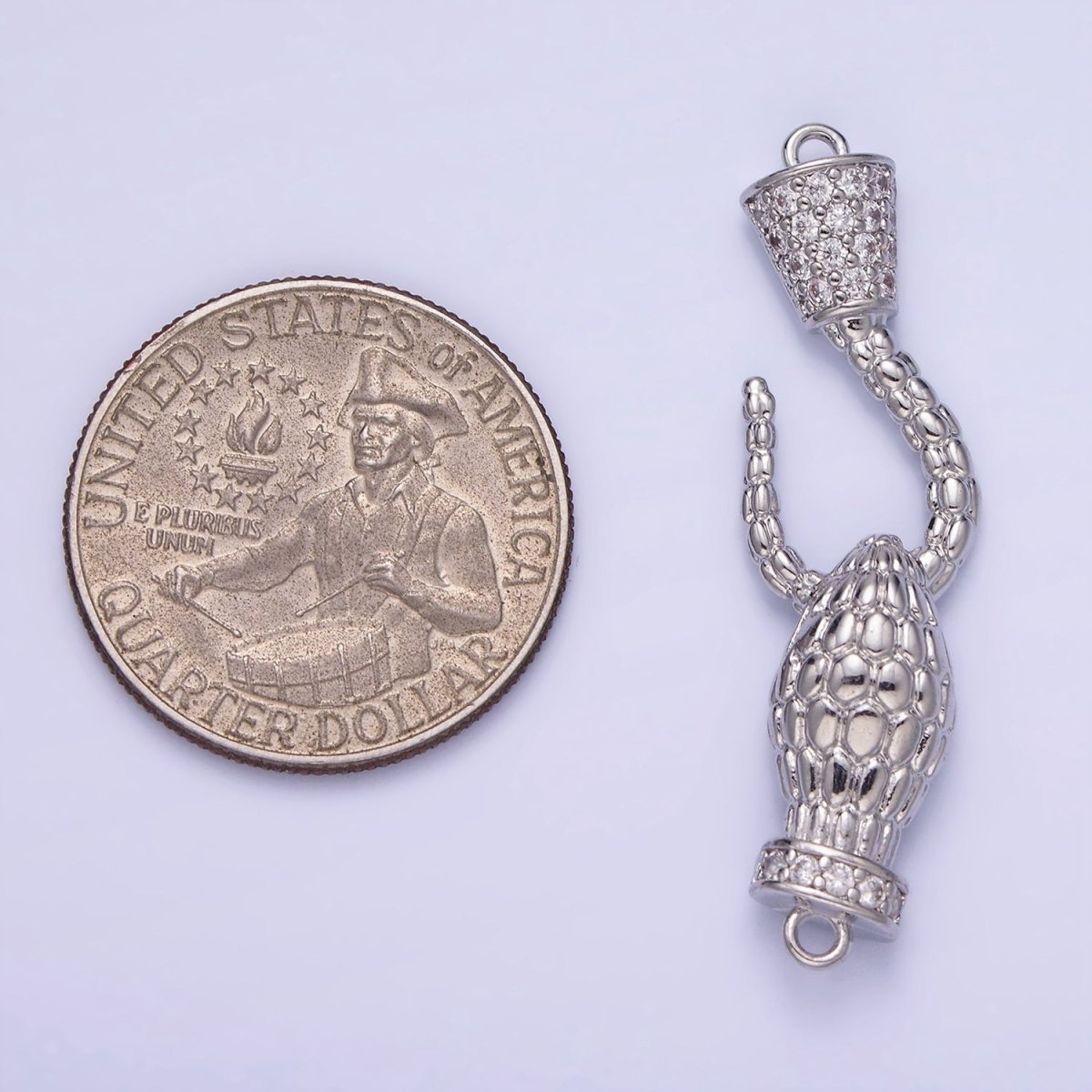 White Gold plated 40mm Snake Hook Micro Paved CZ Connector | G281 - DLUXCA