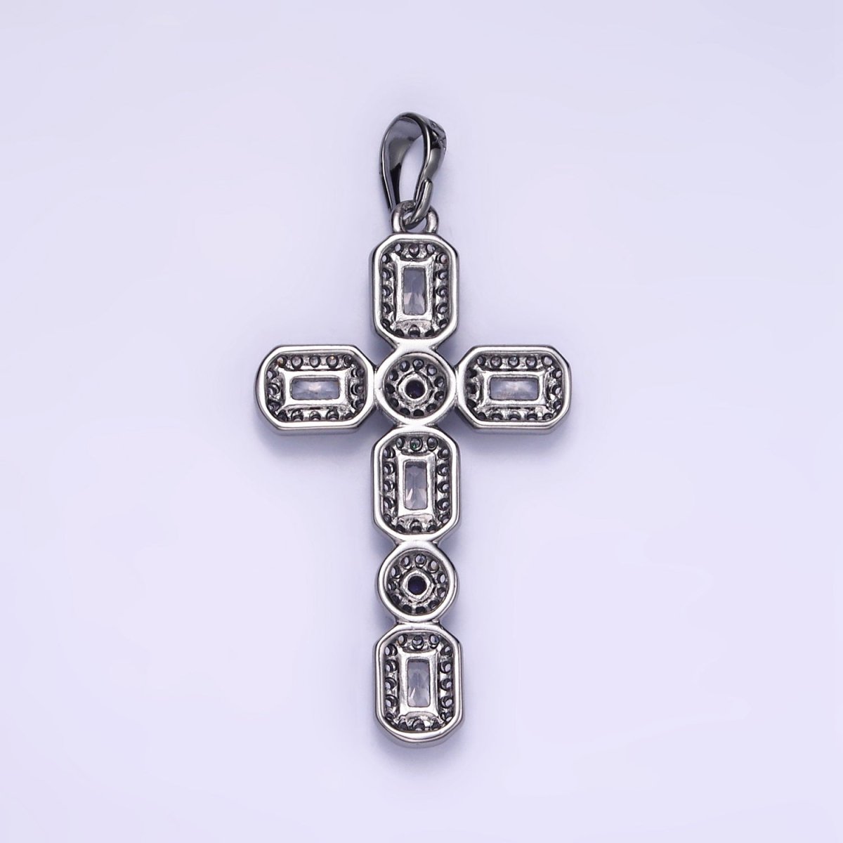 White Gold plated 45mm Baguette Micro Paved CZ Religious Cross Pendant | I441 - DLUXCA