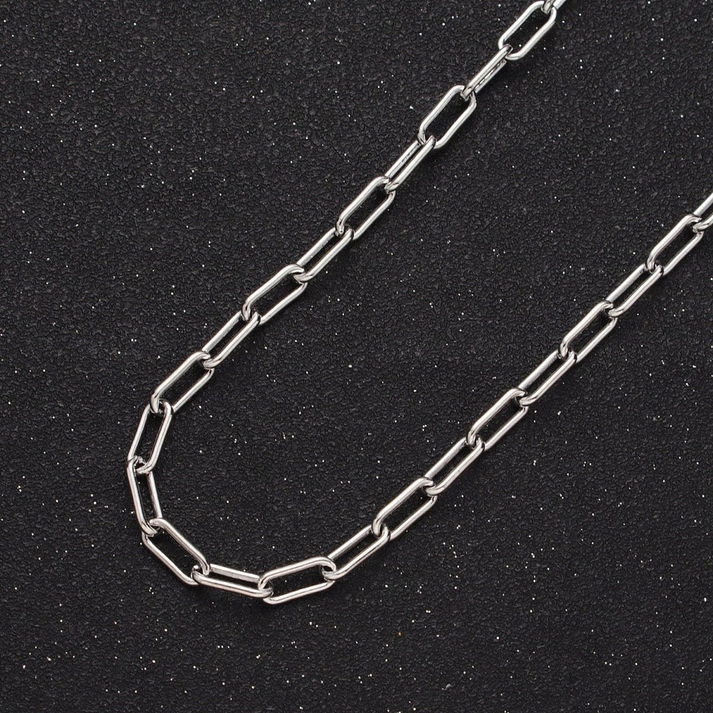 White Gold plated 4mm Paperclip Unfinished Chain For Jewelry Making | ROLL-853 Clearance Pricing - DLUXCA