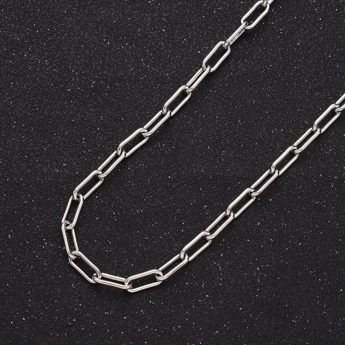 White Gold plated 4mm Paperclip Unfinished Chain For Jewelry Making | ROLL-853 Clearance Pricing - DLUXCA
