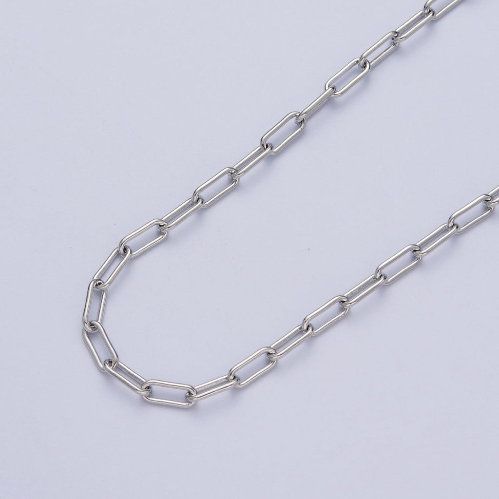White Gold plated 4mm Paperclip Unfinished Chain For Jewelry Making | ROLL-853 Clearance Pricing - DLUXCA