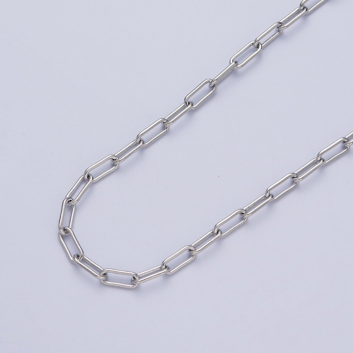 White Gold plated 4mm Paperclip Unfinished Chain For Jewelry Making | ROLL-853 Clearance Pricing - DLUXCA