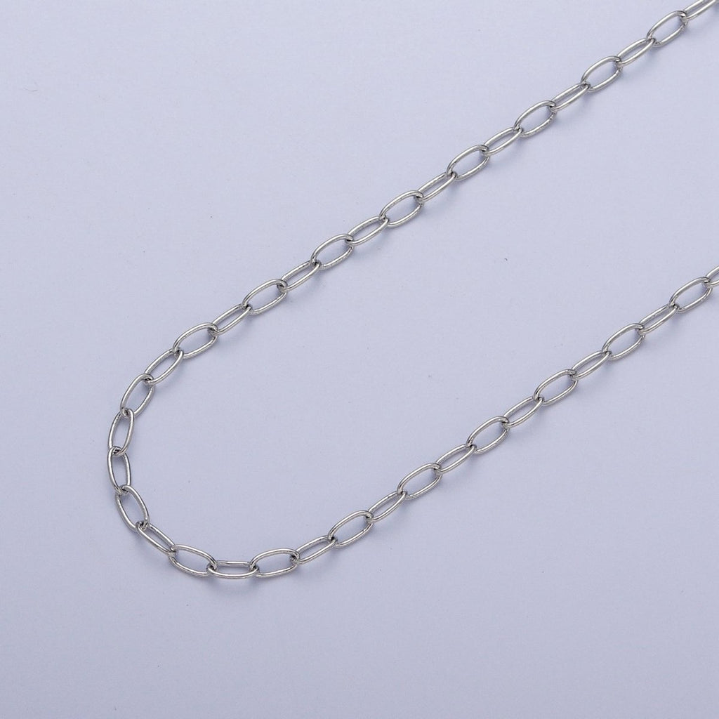 White Gold plated 5.5mmx3mm Paperclip Silver Bulk Unfinished Chain For DIY Jewelry Making | ROLL-854 Clearance Pricing - DLUXCA