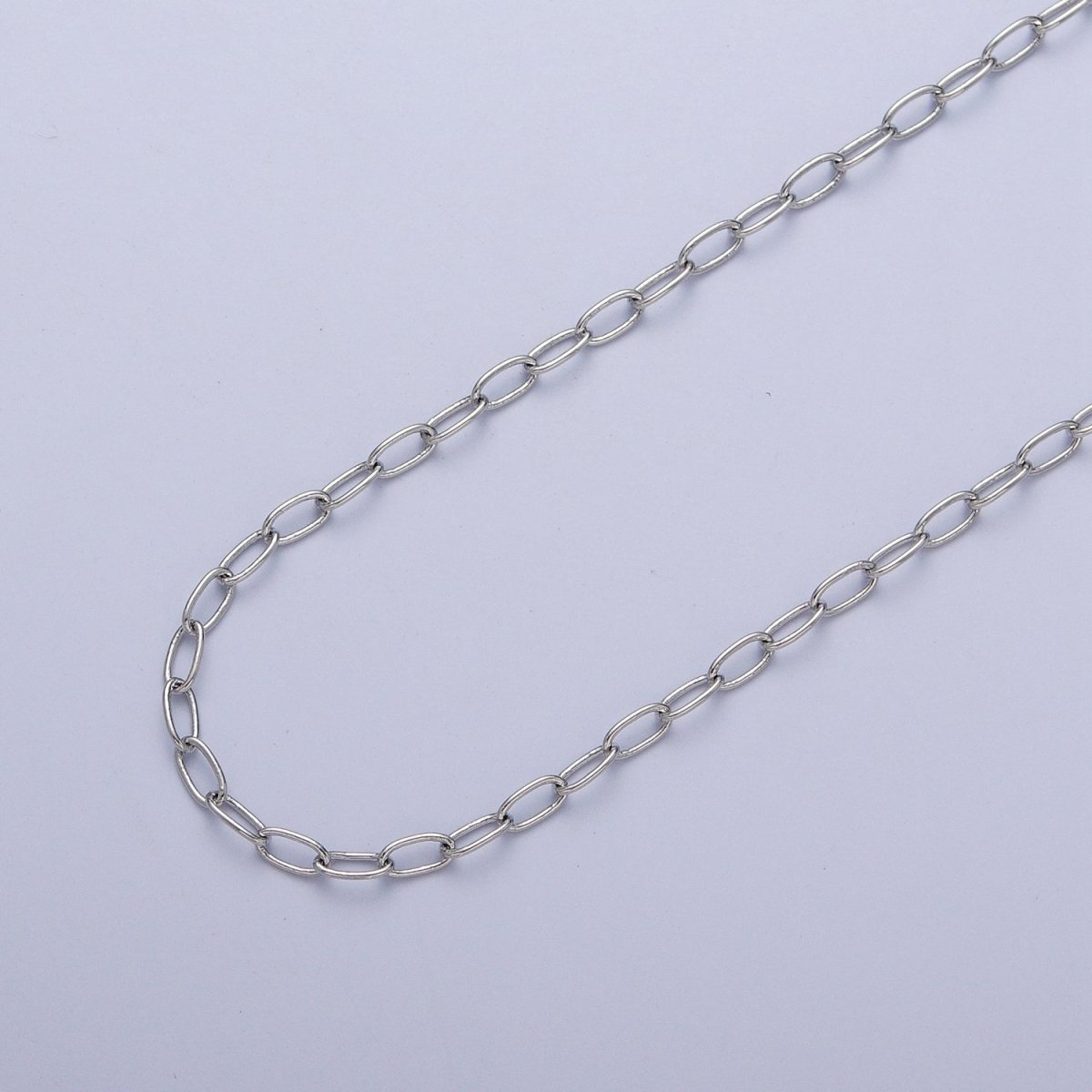 White Gold plated 5.5mmx3mm Paperclip Silver Bulk Unfinished Chain For DIY Jewelry Making | ROLL-854 Clearance Pricing - DLUXCA