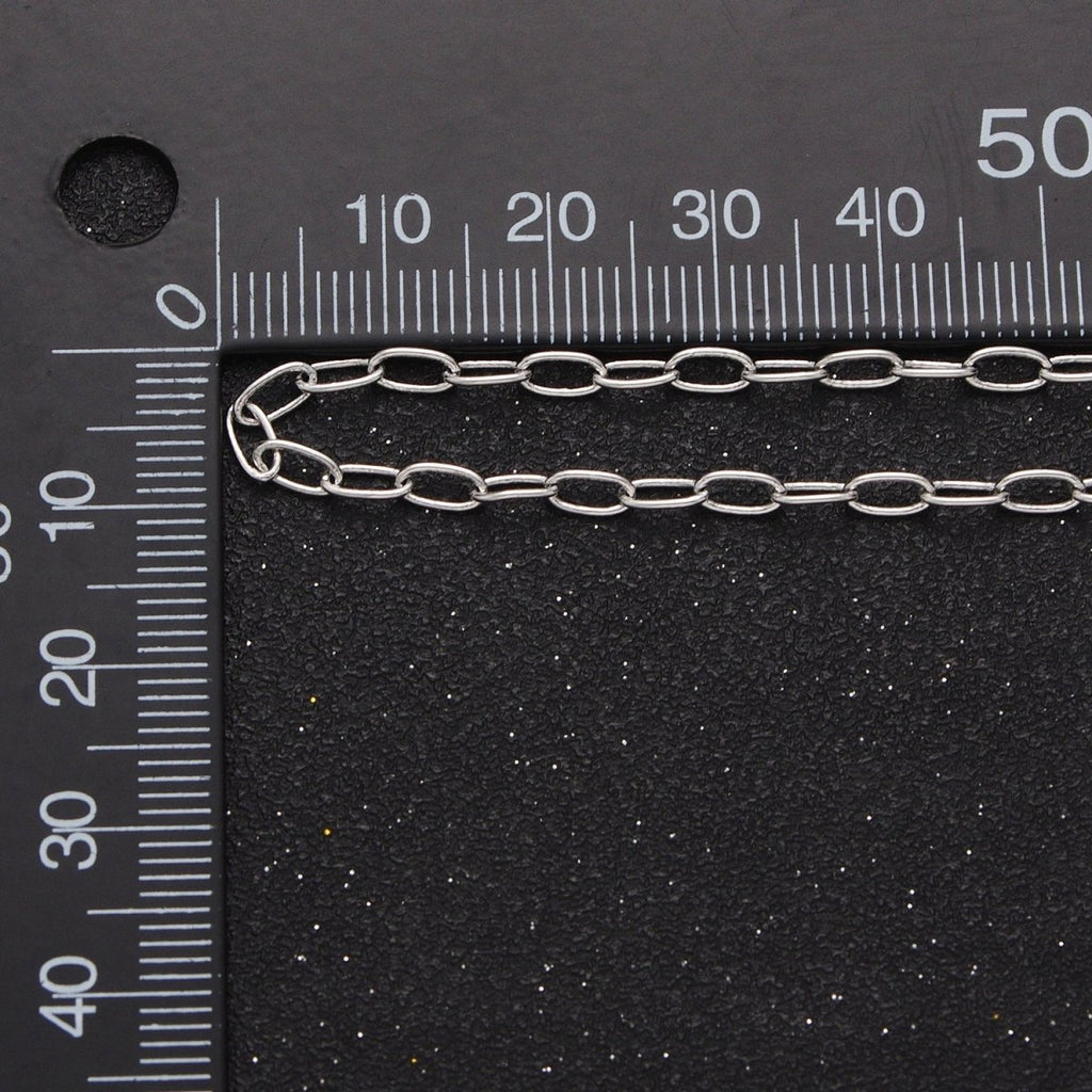 White Gold plated 5.5mmx3mm Paperclip Silver Bulk Unfinished Chain For DIY Jewelry Making | ROLL-854 Clearance Pricing - DLUXCA