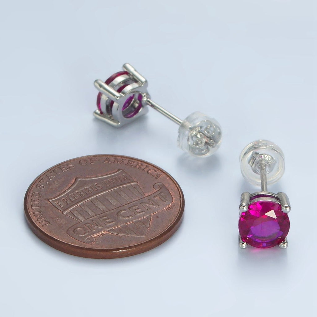 White Gold plated 6mm Round Birthstone CZ Stud Earrings | AB1214 - AB1221