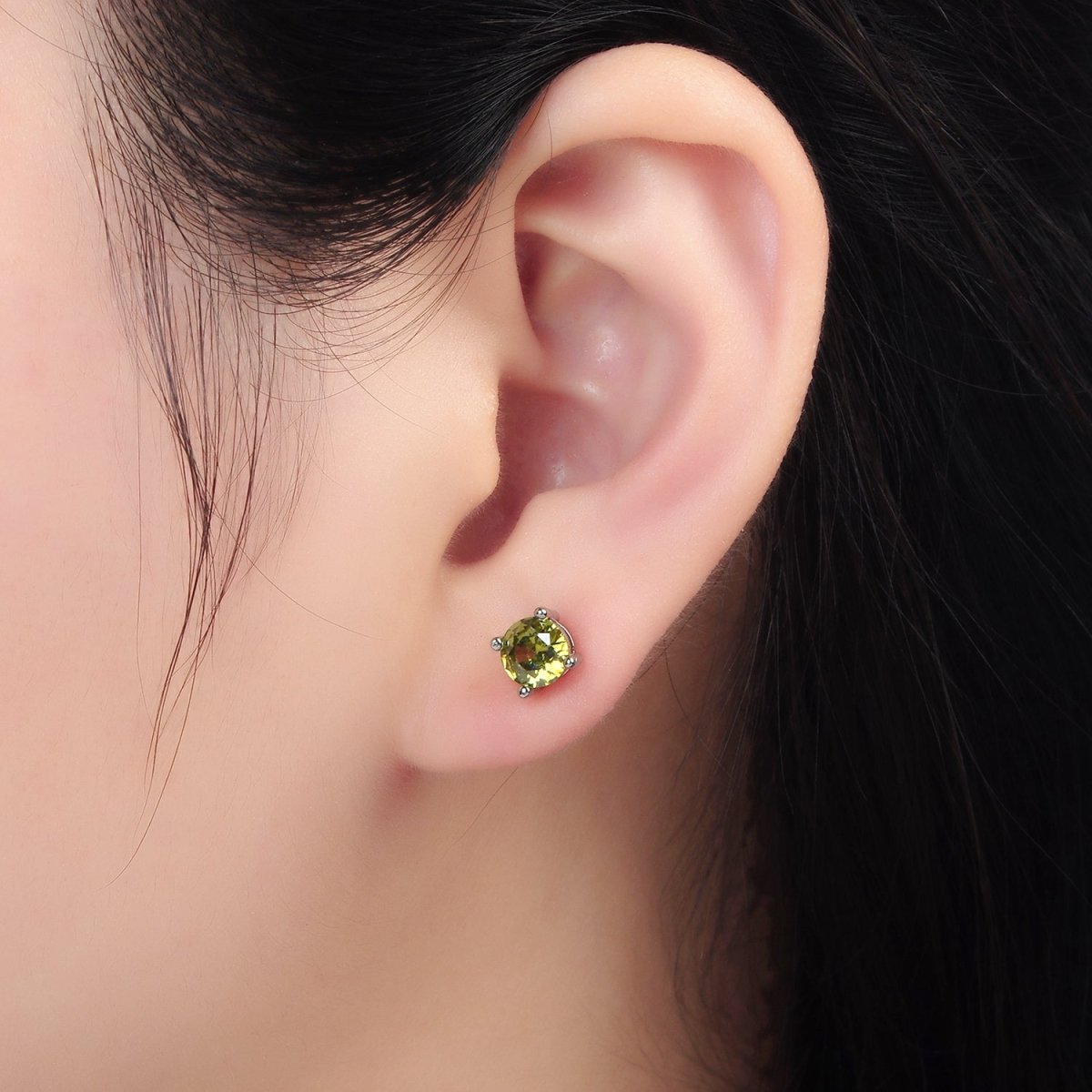 White Gold plated 6mm Round Birthstone CZ Stud Earrings | AB1214 - AB1221