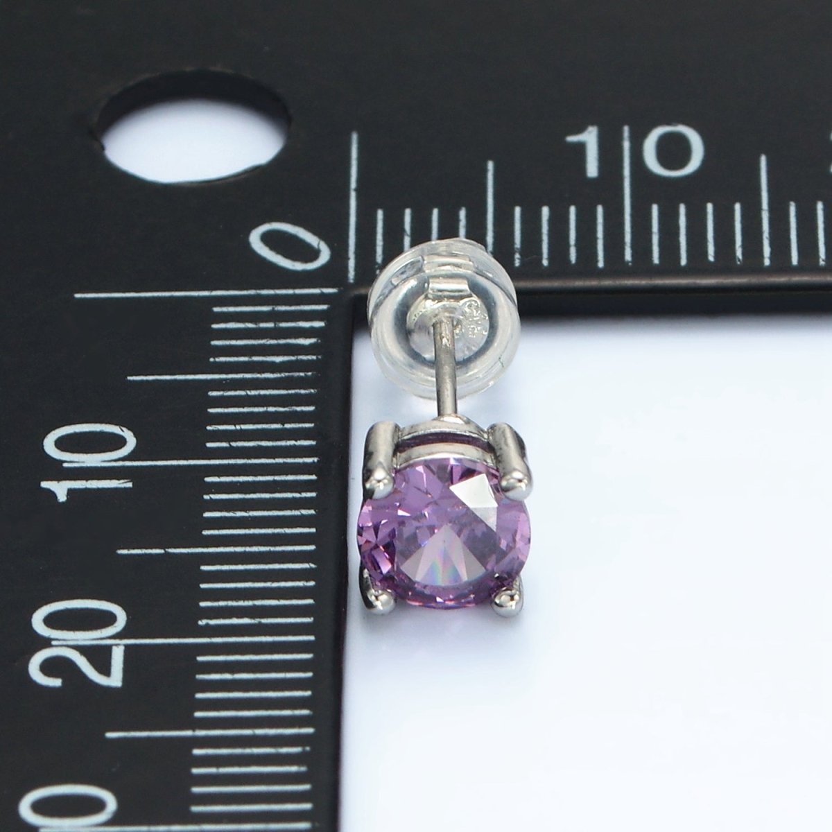 White Gold plated 6mm Round Birthstone CZ Stud Earrings | AB1214 - AB1221