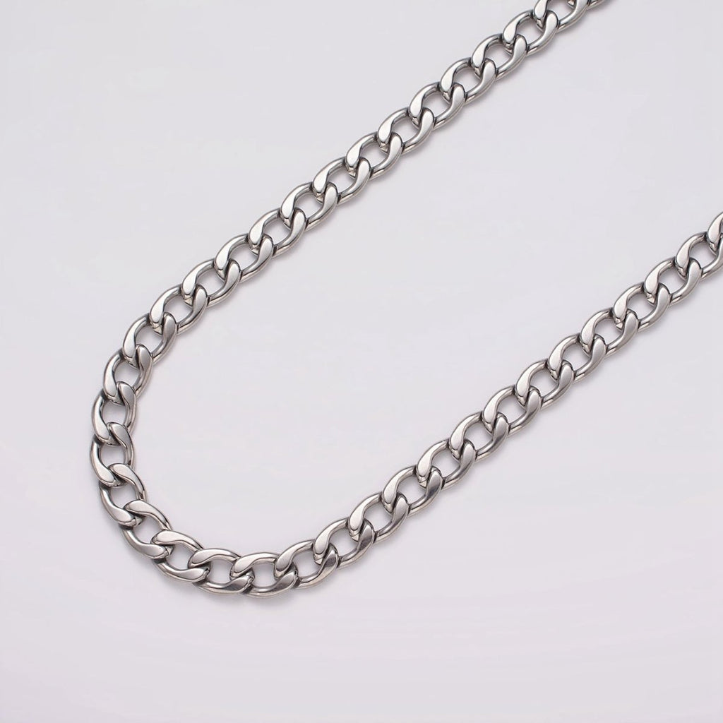 White Gold plated 7.5mm Cuban Concave Flat Curb Unfinished Chain For Jewelry Making | ROLL-1489 - DLUXCA