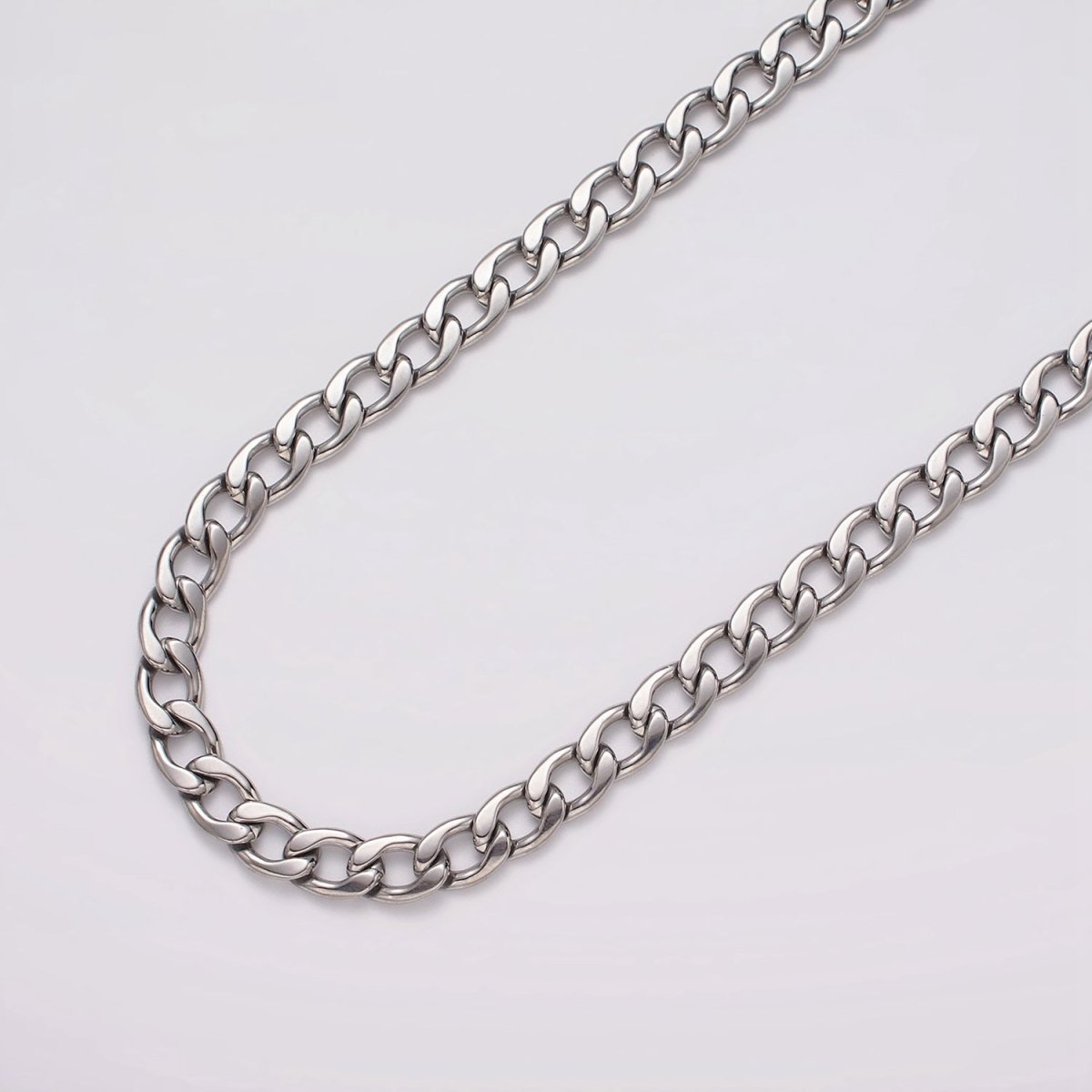 White Gold plated 7.5mm Cuban Concave Flat Curb Unfinished Chain For Jewelry Making | ROLL-1489 - DLUXCA