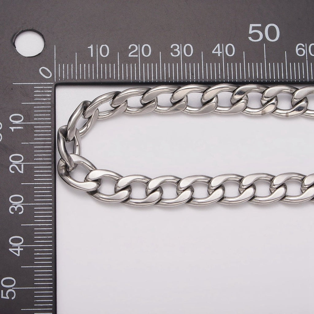 White Gold plated 7.5mm Cuban Concave Flat Curb Unfinished Chain For Jewelry Making | ROLL-1489 - DLUXCA