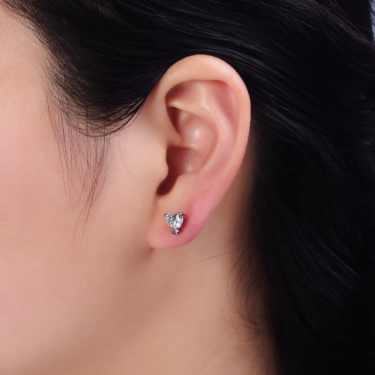 White Gold plated 7mm Clear Heart CZ Stud Earrings | AD1316 - DLUXCA