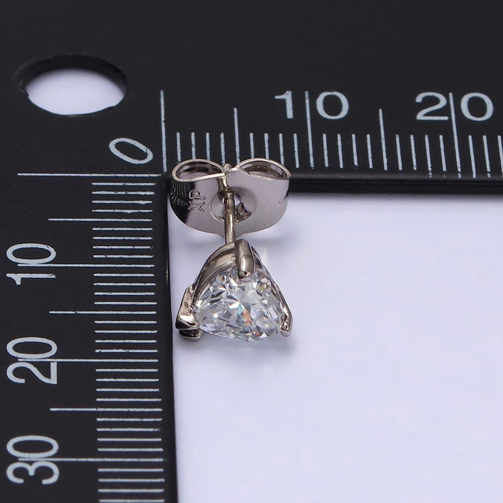 White Gold plated 7mm Clear Heart CZ Stud Earrings | AD1316 - DLUXCA