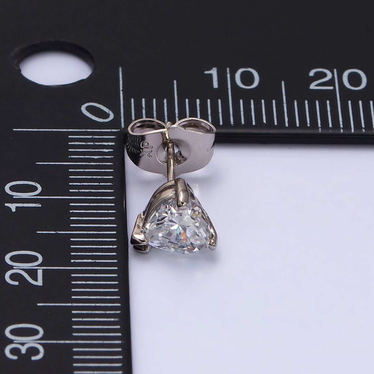 White Gold plated 7mm Clear Heart CZ Stud Earrings | AD1316 - DLUXCA